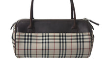 画像をギャラリービューアに読み込む, Burberry バーバリー ハンドバッグ ミニボストンバッグ ノバチェック柄 レザーキャンバス ベージュ ブラウン シルバー 美品 中古 4c068459 