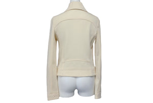 極美品 CHANEL シャネル P38075V21513 ウール ライダース ジャケット サイズ34 オフホワイト 中古 4c068545