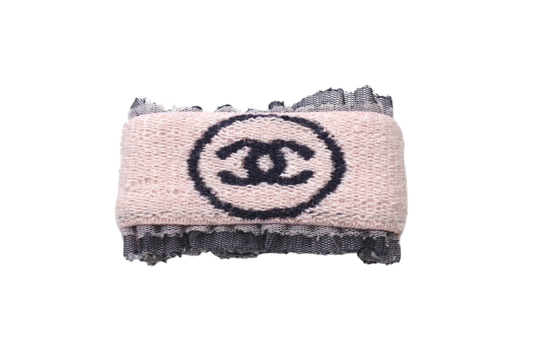 CHANEL シャネル ココマーク COCO リストバンド ブレスレット Ａ17947 レース ピンク ブラック 美品 中古 4c068549