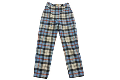 CHANEL シャネル チェックパンツ ココボタン フランス製 ウール ブルー レッド ホワイト サイズ38 美品 中古 4c068571
