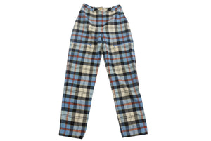 CHANEL シャネル チェックパンツ ココボタン フランス製 ウール ブルー レッド ホワイト サイズ38 美品 中古 4c068571