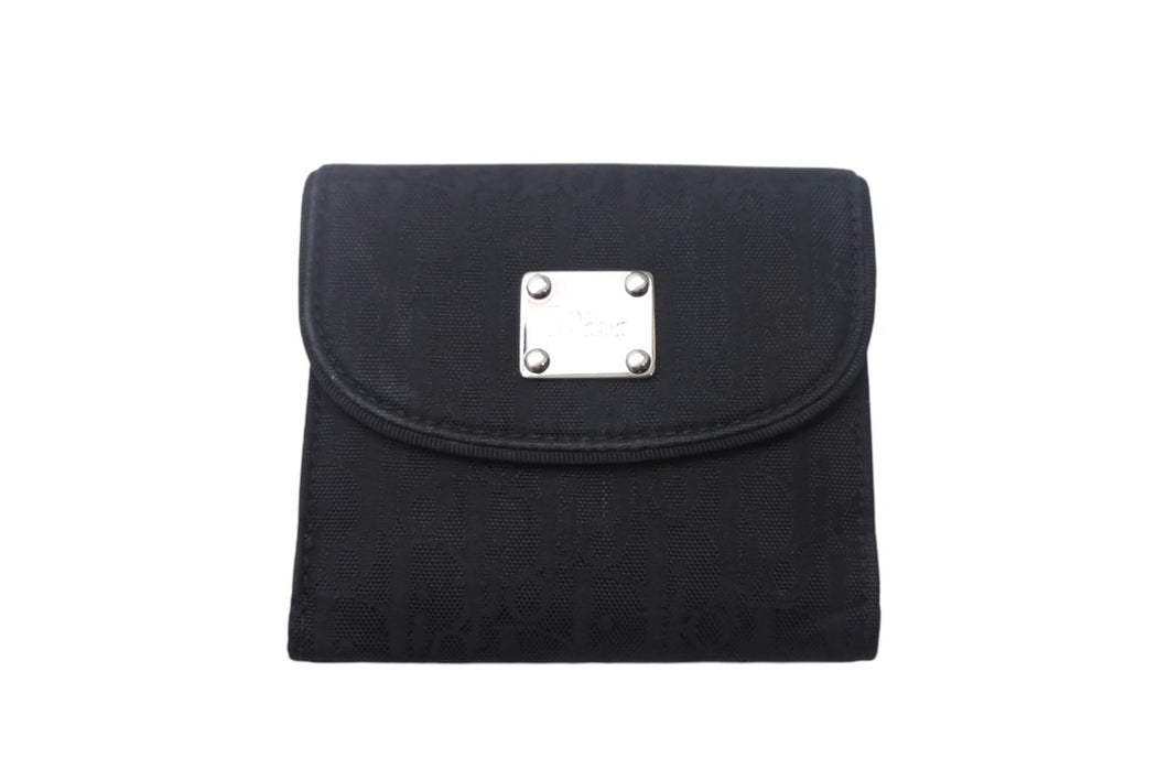 CHRISTIAN DIOR クリスチャンディオール トロッター 二つ折り 財布 コンパクト ブラック 美品 中古 4c068602