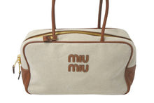 画像をギャラリービューアに読み込む, MIUMIU ミュウミュウ トップハンドルバッグ ナチュラル 5BB163 イタリア製キャンバスレザー ベージュ ベージュ 美品 中古 4c068631 