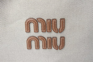 MIUMIU ミュウミュウ トップハンドルバッグ ナチュラル 5BB163 イタリア製キャンバスレザー ベージュ ベージュ 美品 中古 4c068631 