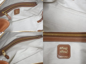 MIUMIU ミュウミュウ トップハンドルバッグ ナチュラル 5BB163 イタリア製キャンバスレザー ベージュ ベージュ 美品 中古 4c068631 