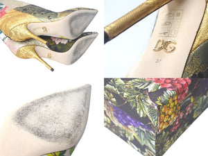 DOLCE&GABBANA ドルチェアンドガッバーナ パッチワーク プリント ヒール ブーツ マルチカラー ナイロン レザー ビスコース CT0735 サイズ37 美品 中古 4c068659