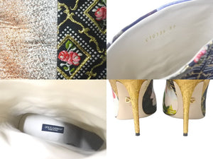 DOLCE&GABBANA ドルチェアンドガッバーナ パッチワーク プリント ヒール ブーツ マルチカラー ナイロン レザー ビスコース CT0735 サイズ37 美品 中古 4c068659
