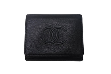 CHANEL シャネル 三つ折り財布 コンパクトウォレット ココマーク 29番台 キャビアスキン ブラック 美品 中古 4c068724