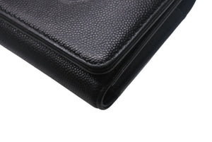CHANEL シャネル 三つ折り財布 コンパクトウォレット ココマーク 29番台 キャビアスキン ブラック 美品 中古 4c068724