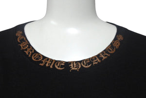 CHROME HEARTS クロムハーツ 新型 ネックロゴ 長袖 Tシャツ ロンT サイズM ブラック ブラウン 2212-304-0113 美品 中古 4c068727