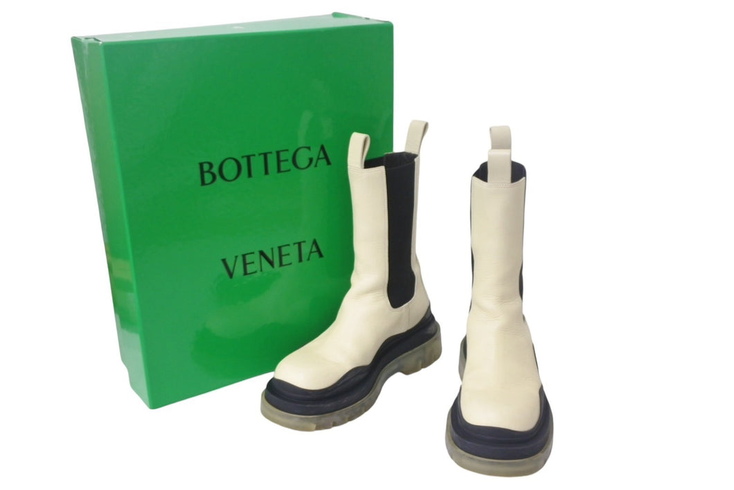 BOTTEGA VENETA ボッテガヴェネタ タイヤ チェルシーブーツ シーソルト ブラック クリア 美品 中古 4c068738