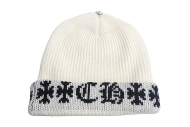 新品未使用 CHROME HEARTS クロムハーツ カシミア ビーニー ニットキャップ BIG DADDY ビッグ ダディ ホワイト 中古 4c068771