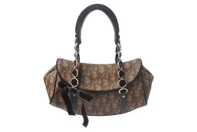 ChristianDior クリスチャンディオール ロマンティック ハンドバッグ トロッター PVC ベロア レザー ブラウン 美品 中古 4c068791