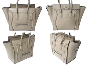 CELINE セリーヌ ラゲージ ミニショッパー トートバッグ ハンドバッグ AT1103 レザー ベージュ シルバー金具 美品 中古 4c068810