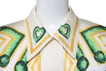 Load image into Gallery viewer, ESCADA エスカーダ シルクシャツ 長袖シャツ サイズ36 比翼 ハートモチーフ ベージュ グリーン イエロー シルク 良品 中古 4c068881
