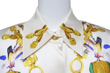 Load image into Gallery viewer, ESCADA エスカーダ シルクシャツ 長袖シャツ サイズ34 比翼 鳥柄 ベージュ マルチカラー シルク 美品 中古 4c068882