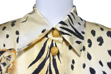 Load image into Gallery viewer, ESCADA エスカーダ シルクシャツ 長袖シャツ サイズ34 レオパード柄 総柄 ゴールド ブラック シルク 美品 中古 4c068883