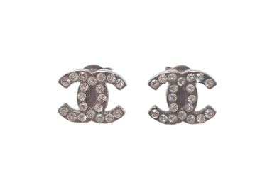 CHANEL シャネル ココマーク ピアス アクセサリー ラインストーン 04P刻印 メタル 0.7g シルバー 美品 中古 4c068917