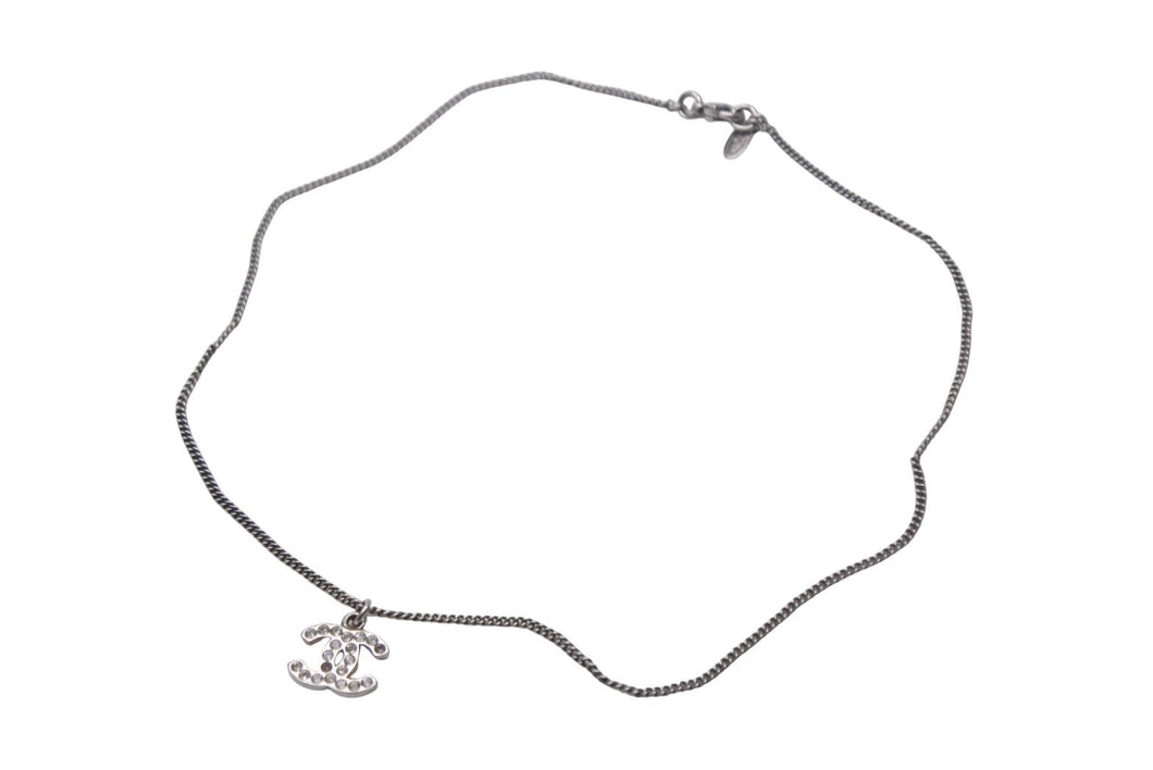 CHANEL シャネル ココマーク ネックレス ラインストーン アクセサリー 6.0g メタル フランス製 シルバー 美品 中古 4c068919