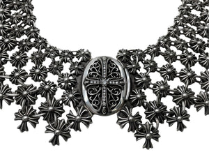 CHROME HEARTS クロムハーツ チェーンメイルオーバルクロスパヴェダイヤ ネックレス オーダー品 487.7g シルバー 美品 中古 4c068946