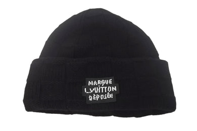 極美品 LOUIS VUITTON ルイヴィトン ビーニー ダミエパール M7336A ニット帽 ブラック ウール ガラスパール 中古 4c068948