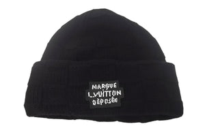 極美品 LOUIS VUITTON ルイヴィトン ビーニー ダミエパール M7336A ニット帽 ブラック ウール ガラスパール 中古 4c068948