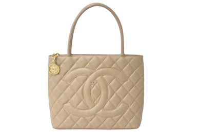 CHANEL シャネル 復刻トート ハンドバッグ 7番台 ココマーク キャビアスキン ベージュ ゴールド金具 美品 中古 4c068961