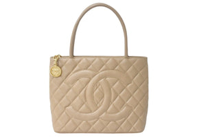 CHANEL シャネル 復刻トート ハンドバッグ 7番台 ココマーク キャビアスキン ベージュ ゴールド金具 美品 中古 4c068961