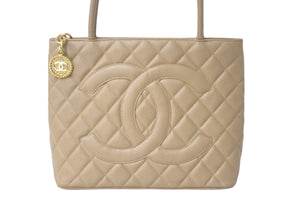CHANEL シャネル 復刻トート ハンドバッグ 7番台 ココマーク キャビアスキン ベージュ ゴールド金具 美品 中古 4c068961