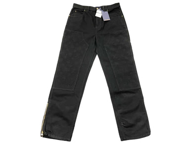 極美品 LOUISVUITTON ルイヴィトン モノグラム ダブルニー デニム カーペンターパンツ イタリア製 ブラック サイズ34 中古 4c068988