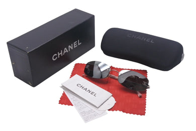 CHANEL シャネル サングラス メガネ リムレス ココマーク イタリア製 メタル シルバー サイズ54□19 美品 中古 4c069004