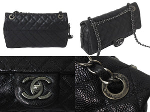 CHANEL シャネル ブラックマトラッセ 25 ショルダーバッグ ココマーク 18番台 イタリア製 キャビアスキン 美品 中古 4c069032