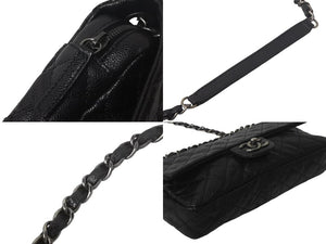 CHANEL シャネル ブラックマトラッセ 25 ショルダーバッグ ココマーク 18番台 イタリア製 キャビアスキン 美品 中古 4c069032