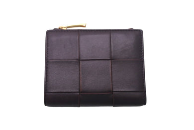 BOTTEGA VENETA ボッテガヴェネタ マキシイントレチャート コンパクトウォレット 財布 ワインレッド レザー ゴールド 美品 中古 4c069063