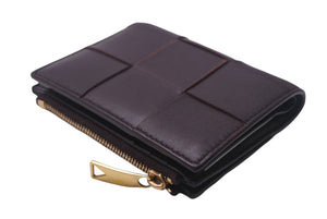 BOTTEGA VENETA ボッテガヴェネタ マキシイントレチャート コンパクトウォレット 財布 ワインレッド レザー ゴールド 美品 中古 4c069063