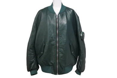 極美品 PRADA プラダ ナッパレザー ボンバージャケット UPW399 サイズ48 グリーン ラムスキン トライアングルロゴ 中古 4c069076