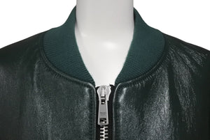 極美品 PRADA プラダ ナッパレザー ボンバージャケット UPW399 サイズ48 グリーン ラムスキン トライアングルロゴ 中古 4c069076