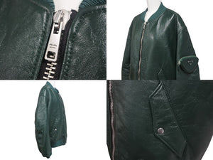 極美品 PRADA プラダ ナッパレザー ボンバージャケット UPW399 サイズ48 グリーン ラムスキン トライアングルロゴ 中古 4c069076