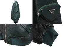 Load image into Gallery viewer, 極美品 PRADA プラダ ナッパレザー ボンバージャケット UPW399 サイズ48 グリーン ラムスキン トライアングルロゴ 中古 4c069076