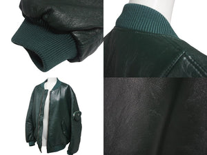 極美品 PRADA プラダ ナッパレザー ボンバージャケット UPW399 サイズ48 グリーン ラムスキン トライアングルロゴ 中古 4c069076