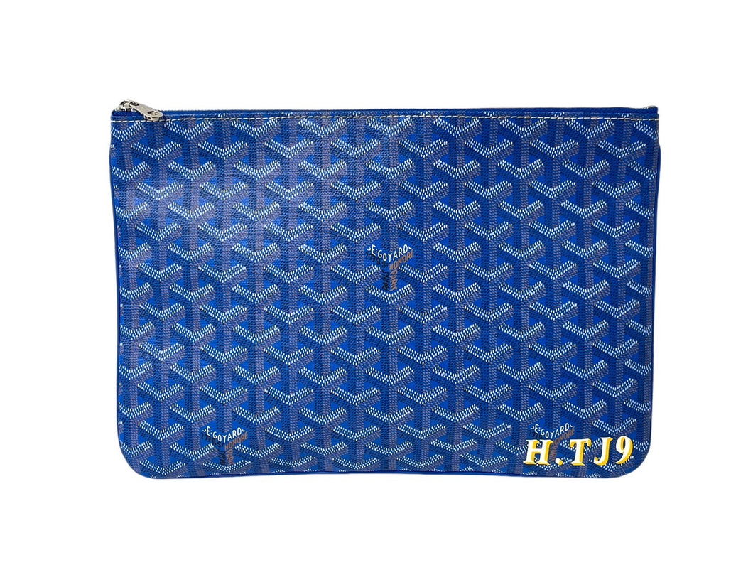 GOYARD ゴヤール セナ MM クラッチバッグ SENAT2MMLTY10CL10P レザー PVC ブルー シルバー金具 美品 中古 4c069079