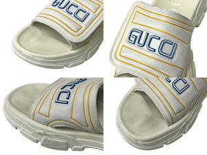 GUCCI グッチ スライドロゴ ビーチサンダル トリコロール ホワイト 575072 カーフレザー ラバー ホワイト サイズ11 1/2 美品 中古 4c069084 