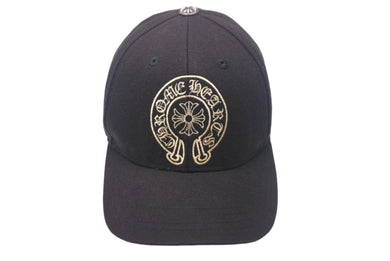 CHROME HEARTS クロムハーツ キャップ ホースシュー クロスボール CHプラス スクロールラベル 刺繍 ブラック コットン シルバー925 良品 中古 4c069096