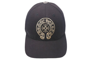 CHROME HEARTS クロムハーツ キャップ ホースシュー クロスボール CHプラス スクロールラベル 刺繍 ブラック コットン シルバー925 良品 中古 4c069096