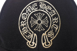 CHROME HEARTS クロムハーツ キャップ ホースシュー クロスボール CHプラス スクロールラベル 刺繍 ブラック コットン シルバー925 良品 中古 4c069096