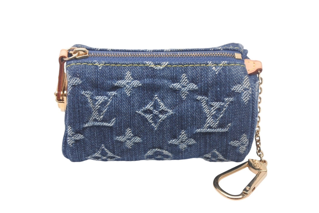 新品同様 LOUIS VUITTON ルイヴィトン モノグラムデニム トゥルース スピーディPM ミニポーチ M95082 ブルー 中古 4c069118