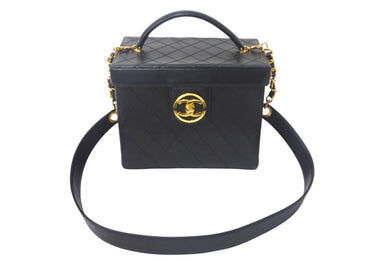 CHANEL シャネル ビコローレ バニティバッグ ハンドバッグ ココマーク 3番台 ラムスキン ブラック ゴールド金具 美品 中古 4c069194