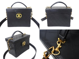 CHANEL シャネル ビコローレ バニティバッグ ハンドバッグ ココマーク 3番台 ラムスキン ブラック ゴールド金具 美品 中古 4c069194