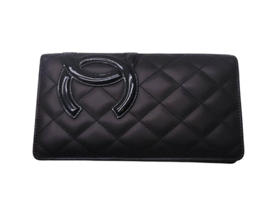 CHANEL シャネル 長財布 カンボンライン 20番台 ココマーク レザー エナメル ブラック ピンク シルバー金具 美品 中古 4c069219