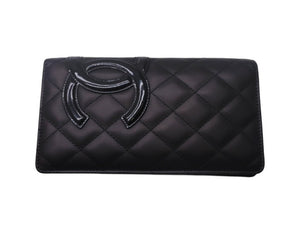 CHANEL シャネル 長財布 カンボンライン 20番台 ココマーク レザー エナメル ブラック ピンク シルバー金具 美品 中古 4c069219